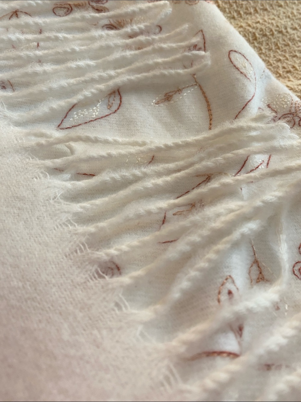 Embroidered Floral White Shawl Wrap - Elegant Scarf - Picture 9 of 9